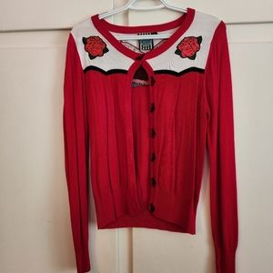Too Fast XL cardigan roses and guns rockabilly pinup western style sweater